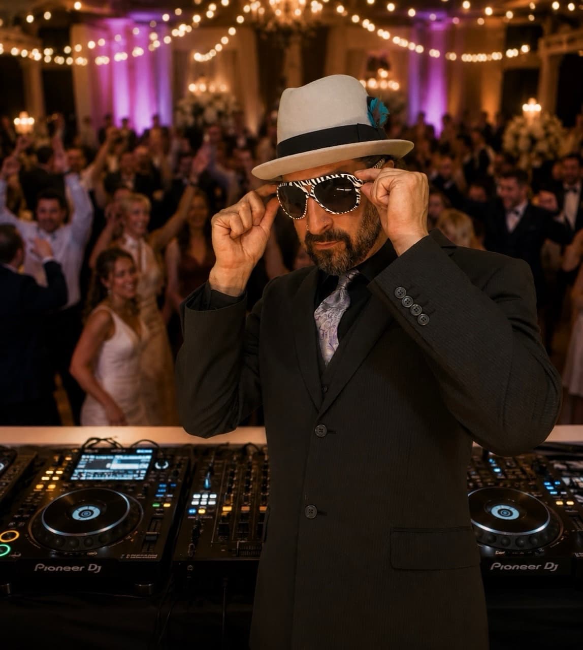 Daniel Imani behind the DJ booth at a wedding reception