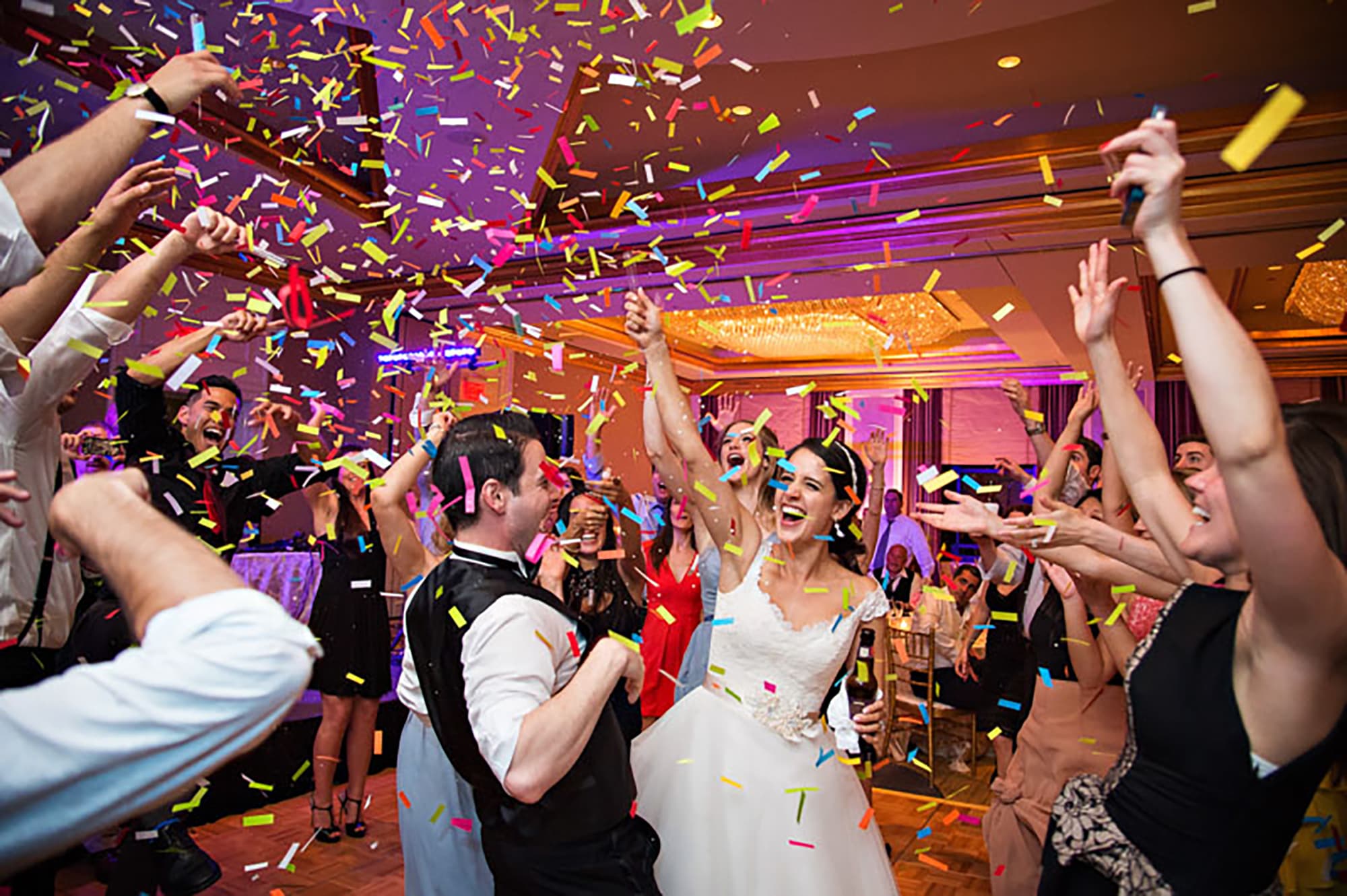 San Francisco wedding reception with guests dancing